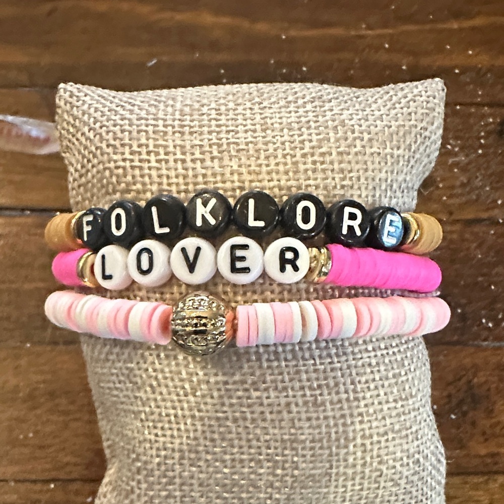 Folklore Lover Pink and Black Beaded Bracelet Set